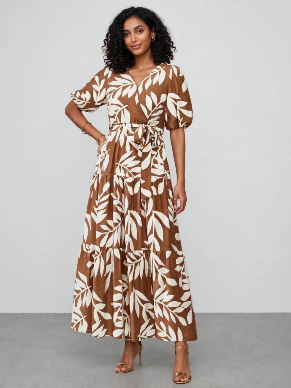 Floral V-Neck Maxi Dress with Belt - XL NWT
